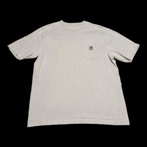 Carhartt K87 100% Cotton Cream/Off-White Logo Pocket Shirt Men's‎ Large Tall